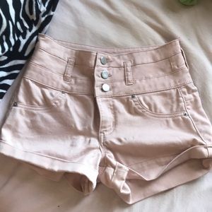High rise light pink jean shorts